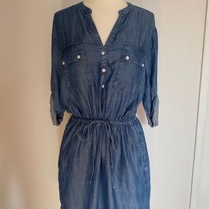 Gap Denim Chambray V Neck Button-up Shirt Dress